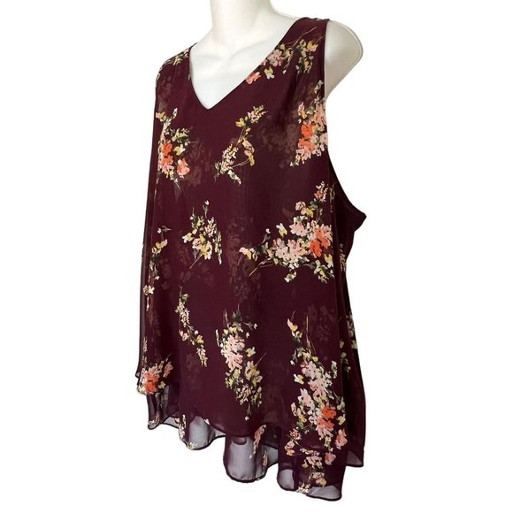 NWOT LANE BRYANT BURGUNDY FLORAL LAYERED CHIFFON SLEEVELESS TOP PLUS SIZE 26 - Picture 4 of 10